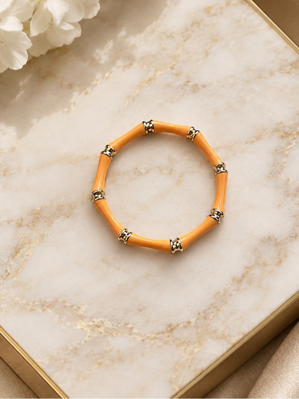 Gold and Coral Bangle Bracelet - Picture 2 of 4